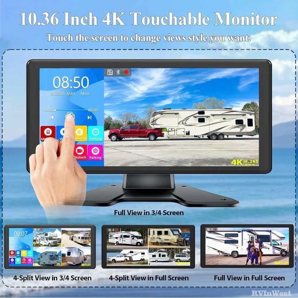 🔥 4K RV & Truck Backup Camera 10.36” Touch Monitor 4-Cam Split DVR Night Vision🔥